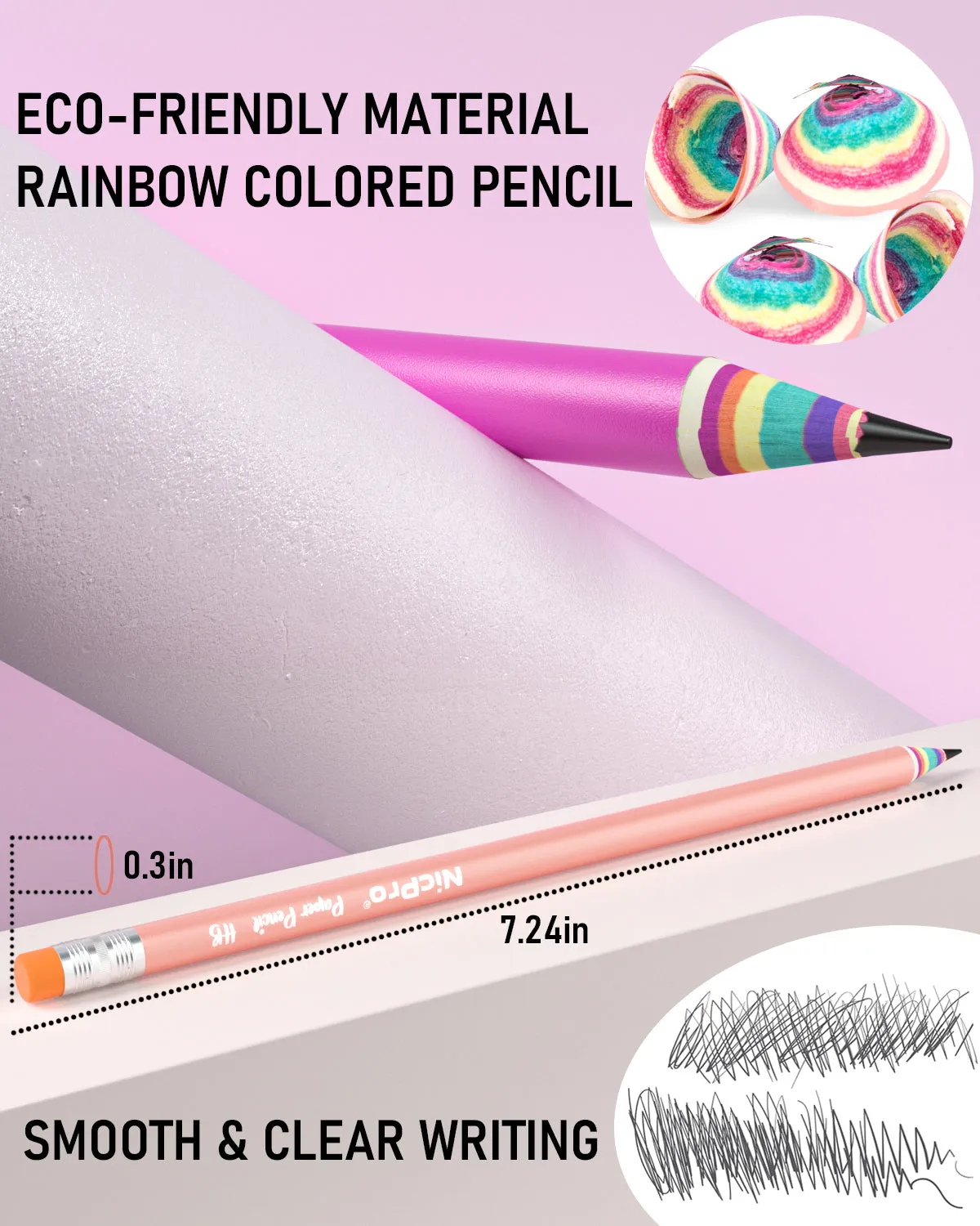 Nicpro 12PCS Pencils #2, HB Rainbow Colored Paper Pencils, Pre-Sharpened Wood-Cased Cute Pencils, Anti-Break Graphite Pencil with Eraser for Student Writing Drawing Drafting Sketching School Supplies