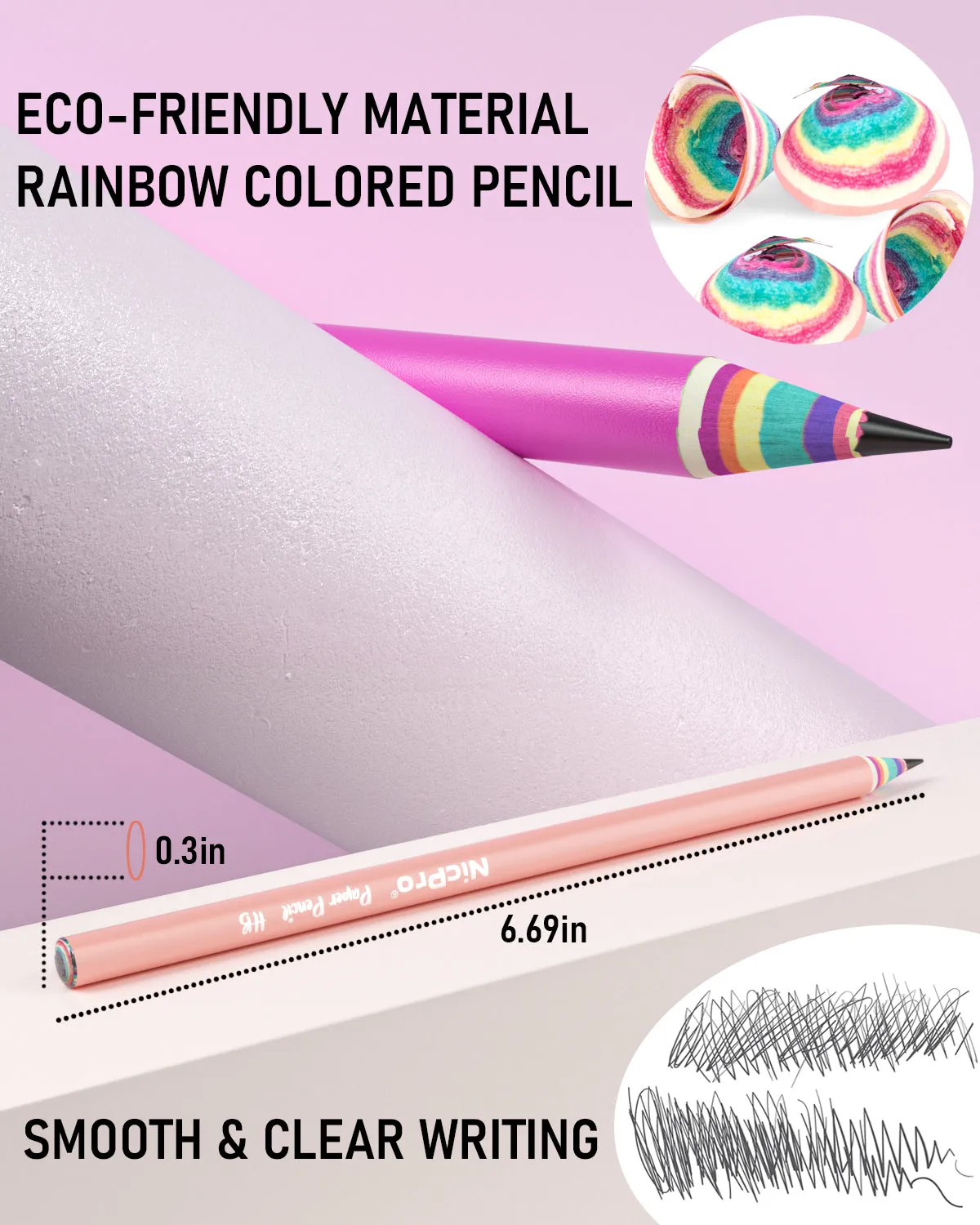 Nicpro 24PCS Rainbow Pencils HB #2, Cute Pastel Pencils Pre-Sharpened Wooden Pencils, Break-Resistant & Eco-friendly Recycled Paper Pencil For Kids Student Drawing Writing, School Supplies, 6 Colors