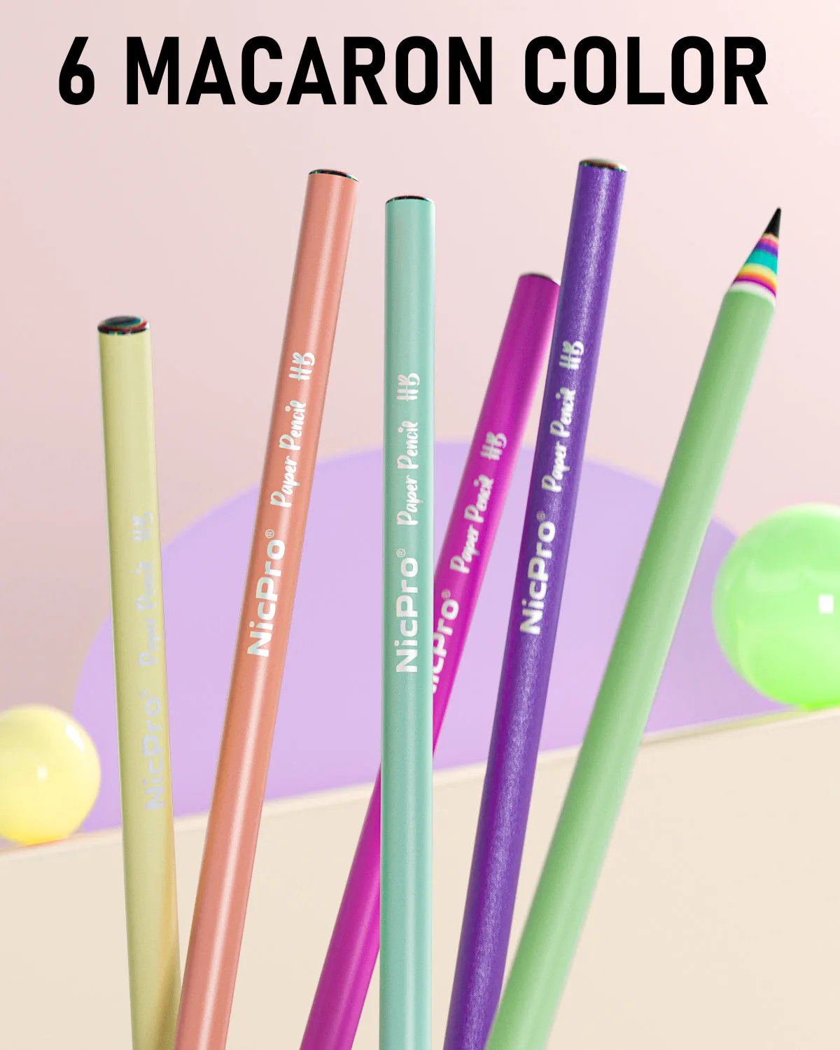 Nicpro 24PCS Rainbow Pencils HB #2, Cute Pastel Pencils Pre-Sharpened Wooden Pencils, Break-Resistant & Eco-friendly Recycled Paper Pencil For Kids Student Drawing Writing, School Supplies, 6 Colors
