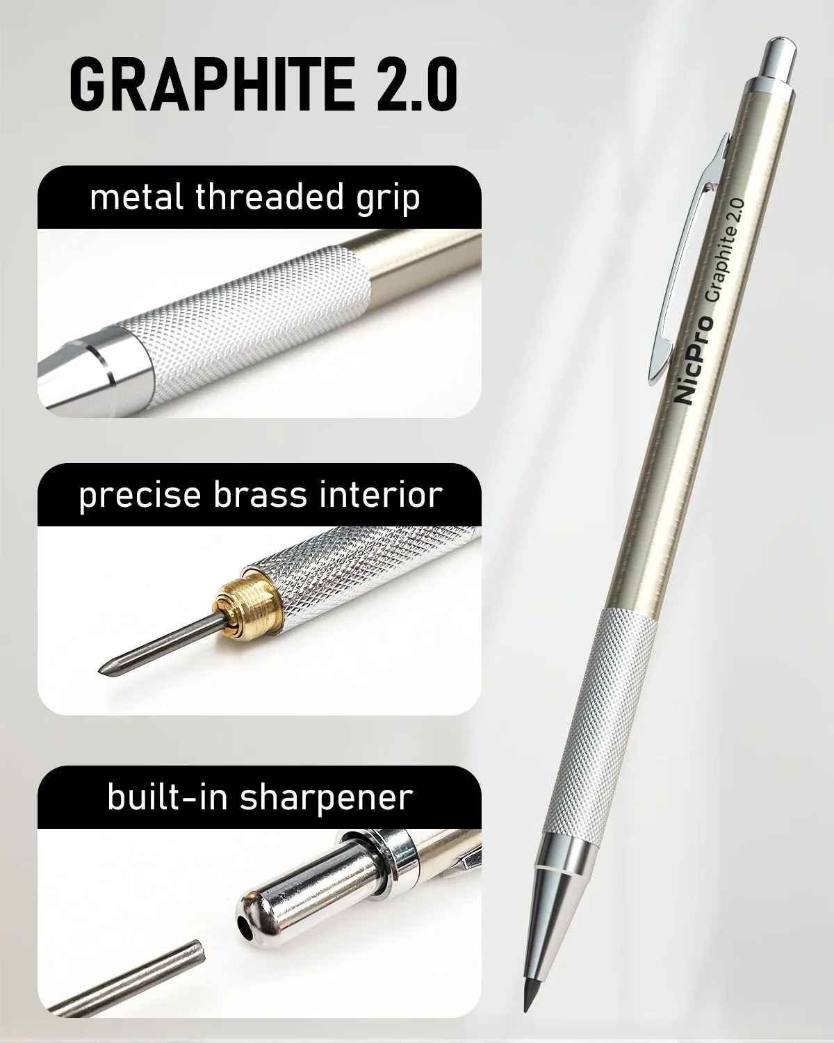 Nicpro 5 PCS Metal Mechanical Pencil Set in Case, Drafting Pencils 0.3 & 0.5 & 0.7 & 0.9 mm & 2mm Lead Pencil Holders (4B 2B HB 2H) Lead Refills(Black & Colors), Erasers For Art Sketching Drawing
