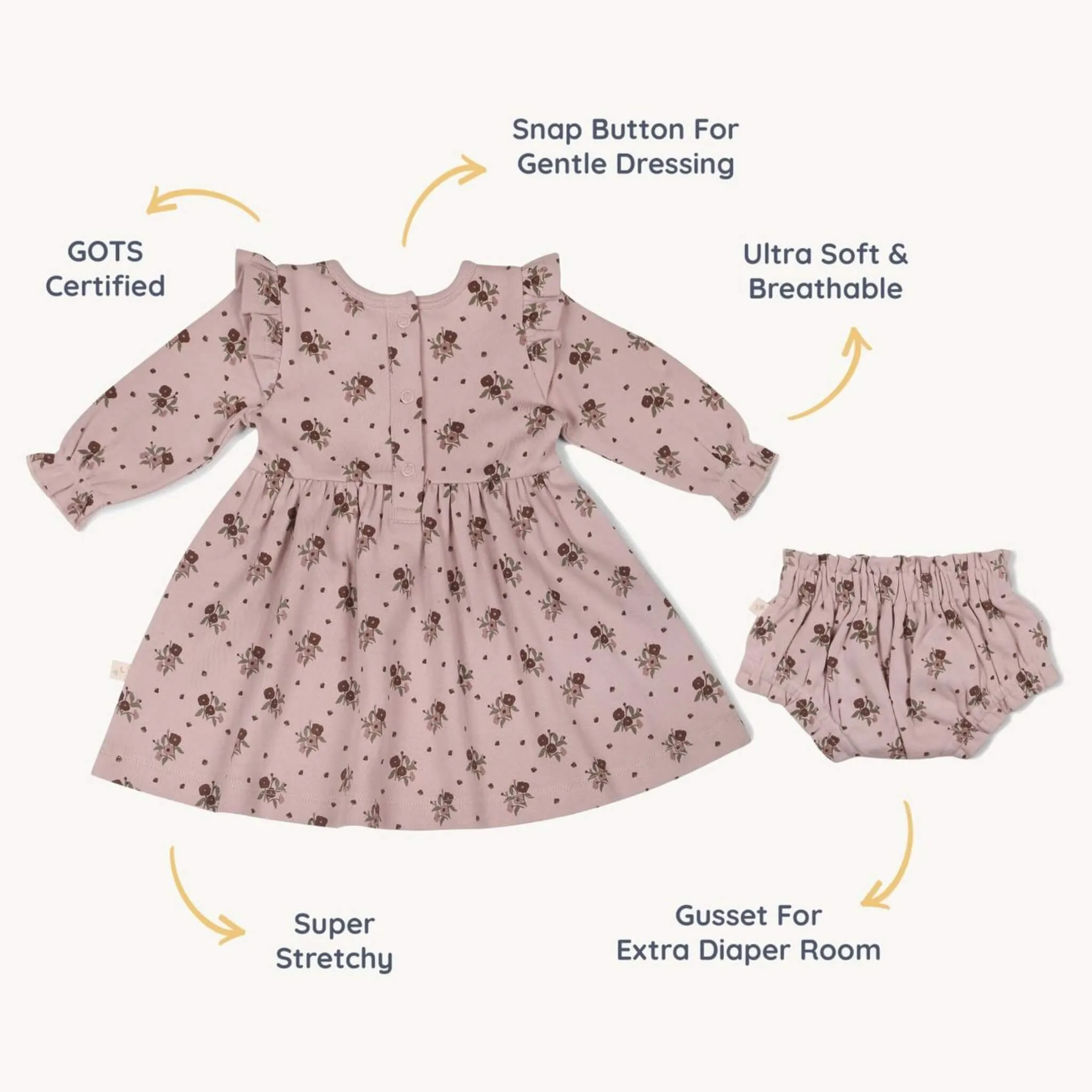 Organic Ruffle Floral Dress - Rose Ditsy