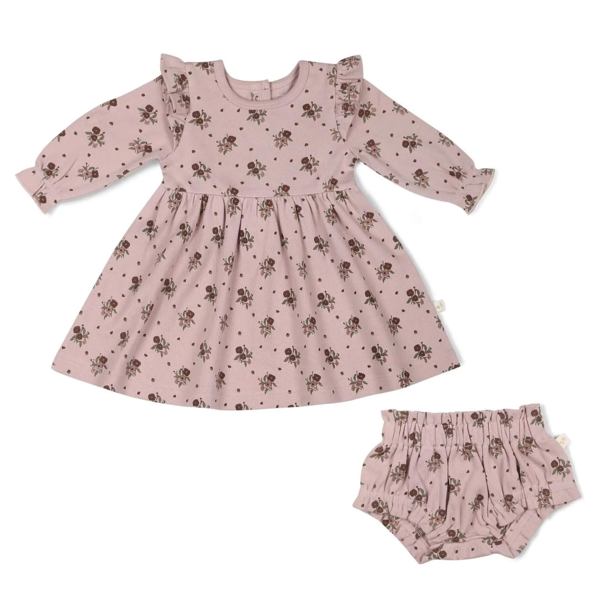 Organic Ruffle Floral Dress - Rose Ditsy