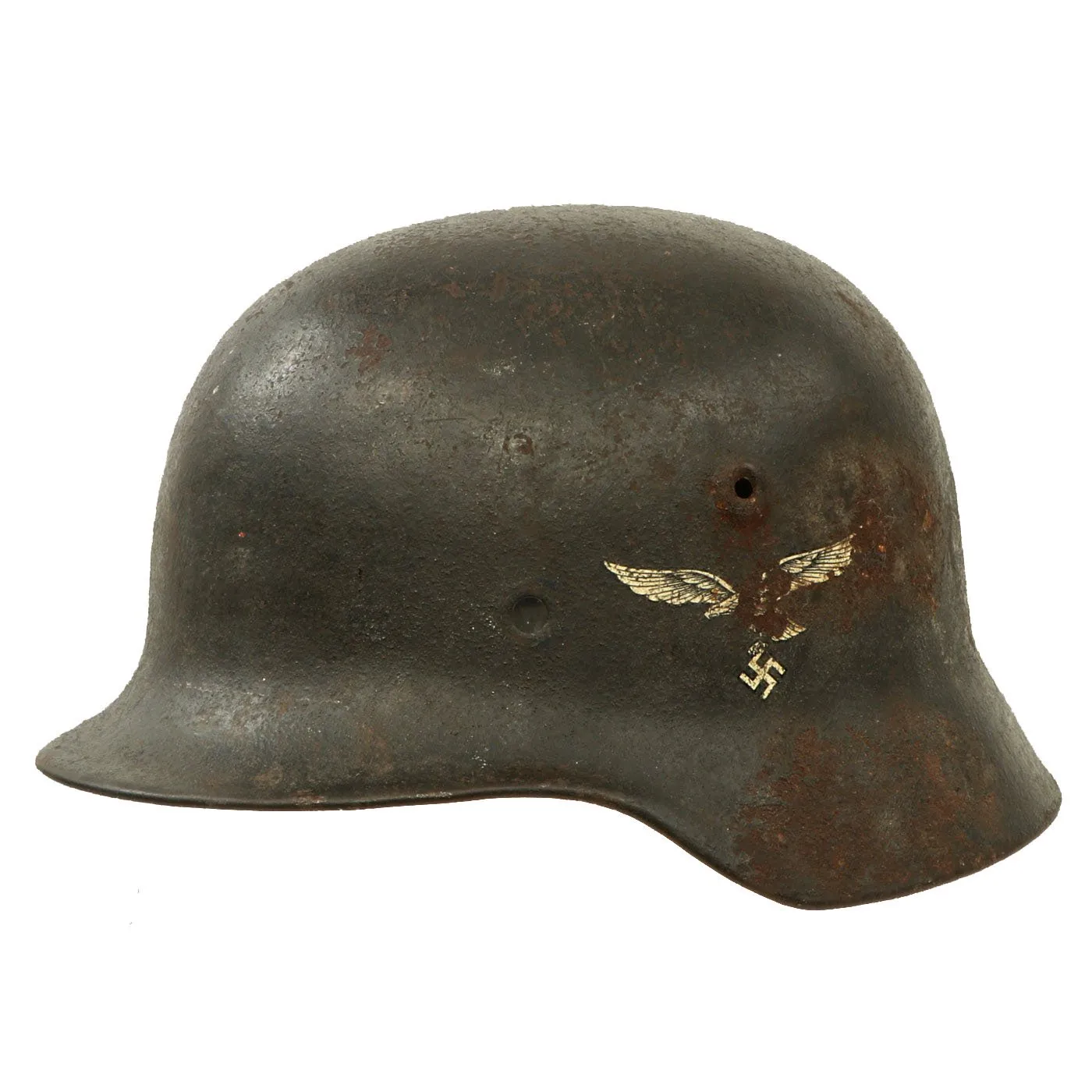 Original German WWII Service Worn M40 Single Decal Luftwaffe Helmet Shell with Textured Paint - SE62