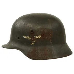 Original German WWII Service Worn M40 Single Decal Luftwaffe Helmet Shell with Textured Paint - SE62