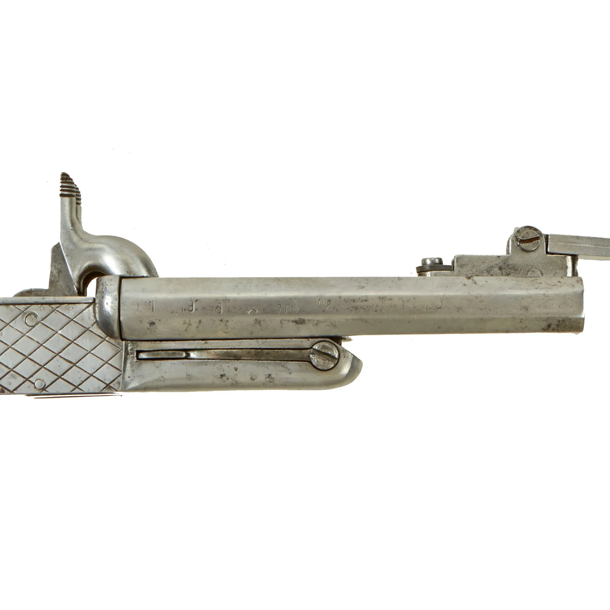 Original Set of Two French Style 9mm Pinfire Double Barrel Pistols with Hidden Triggers & Folding Bayonets - Serial 08067 & 08157- Circa 1850