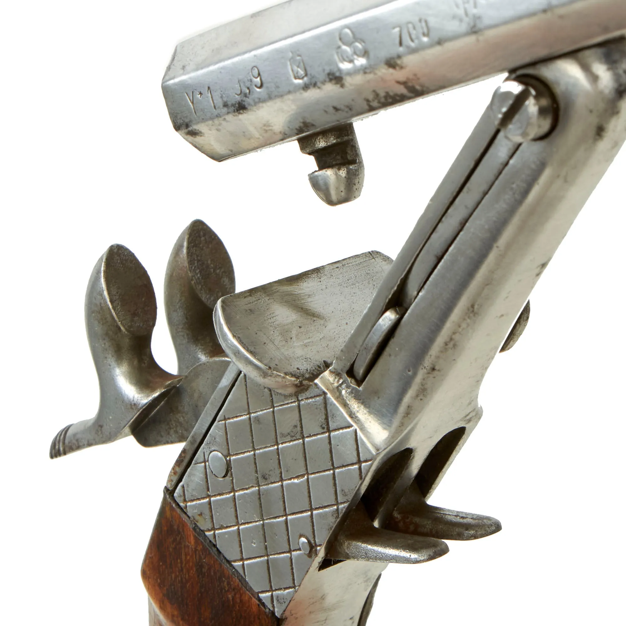 Original Set of Two French Style 9mm Pinfire Double Barrel Pistols with Hidden Triggers & Folding Bayonets - Serial 08067 & 08157- Circa 1850