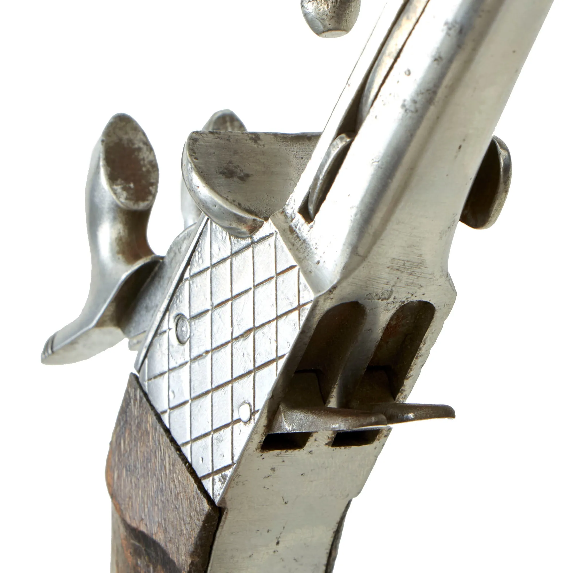 Original Set of Two French Style 9mm Pinfire Double Barrel Pistols with Hidden Triggers & Folding Bayonets - Serial 08067 & 08157- Circa 1850