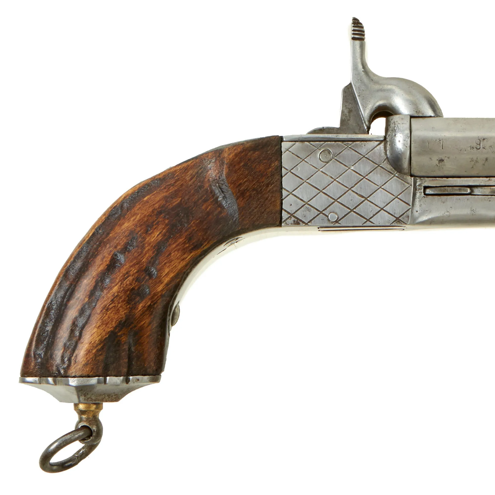 Original Set of Two French Style 9mm Pinfire Double Barrel Pistols with Hidden Triggers & Folding Bayonets - Serial 08067 & 08157- Circa 1850