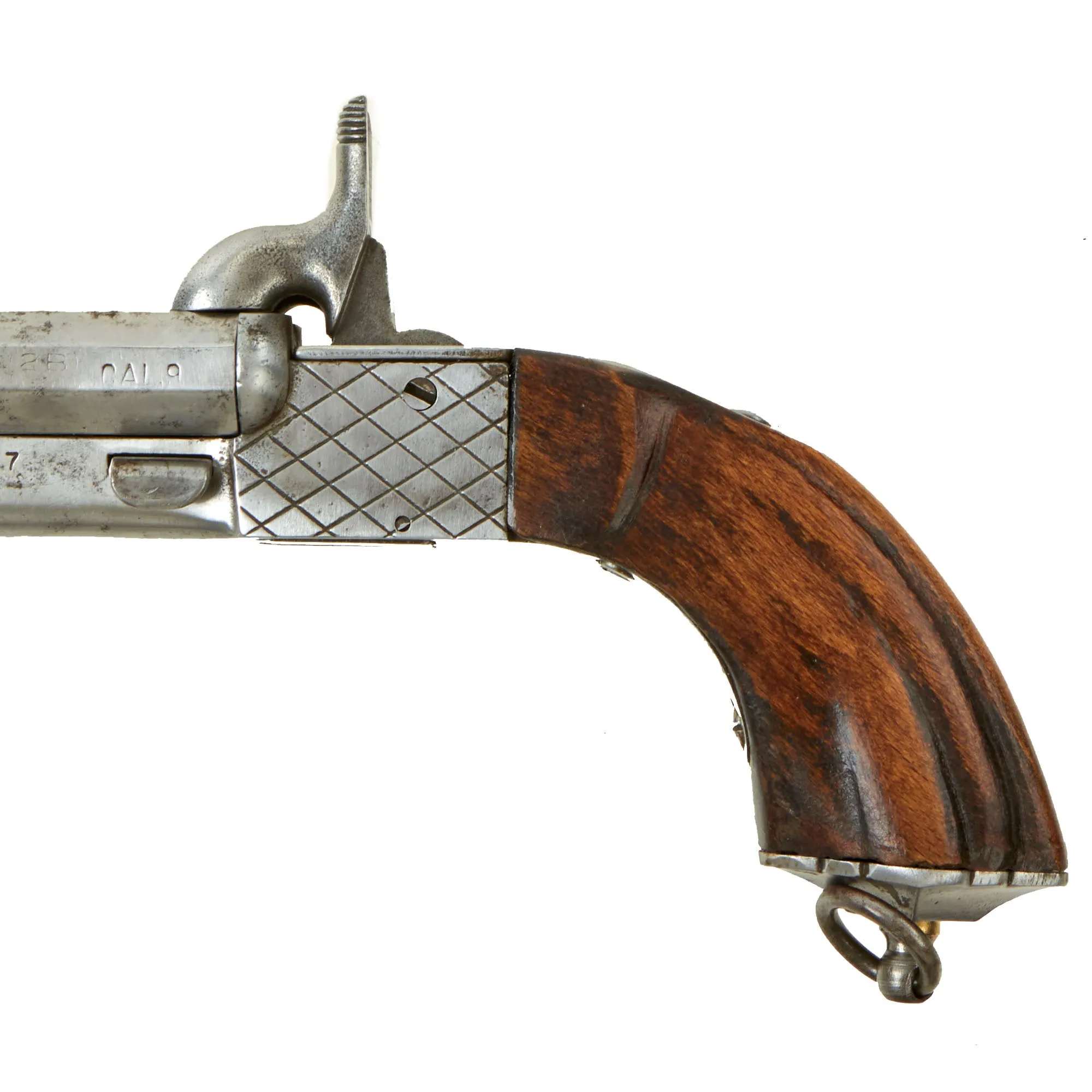 Original Set of Two French Style 9mm Pinfire Double Barrel Pistols with Hidden Triggers & Folding Bayonets - Serial 08067 & 08157- Circa 1850