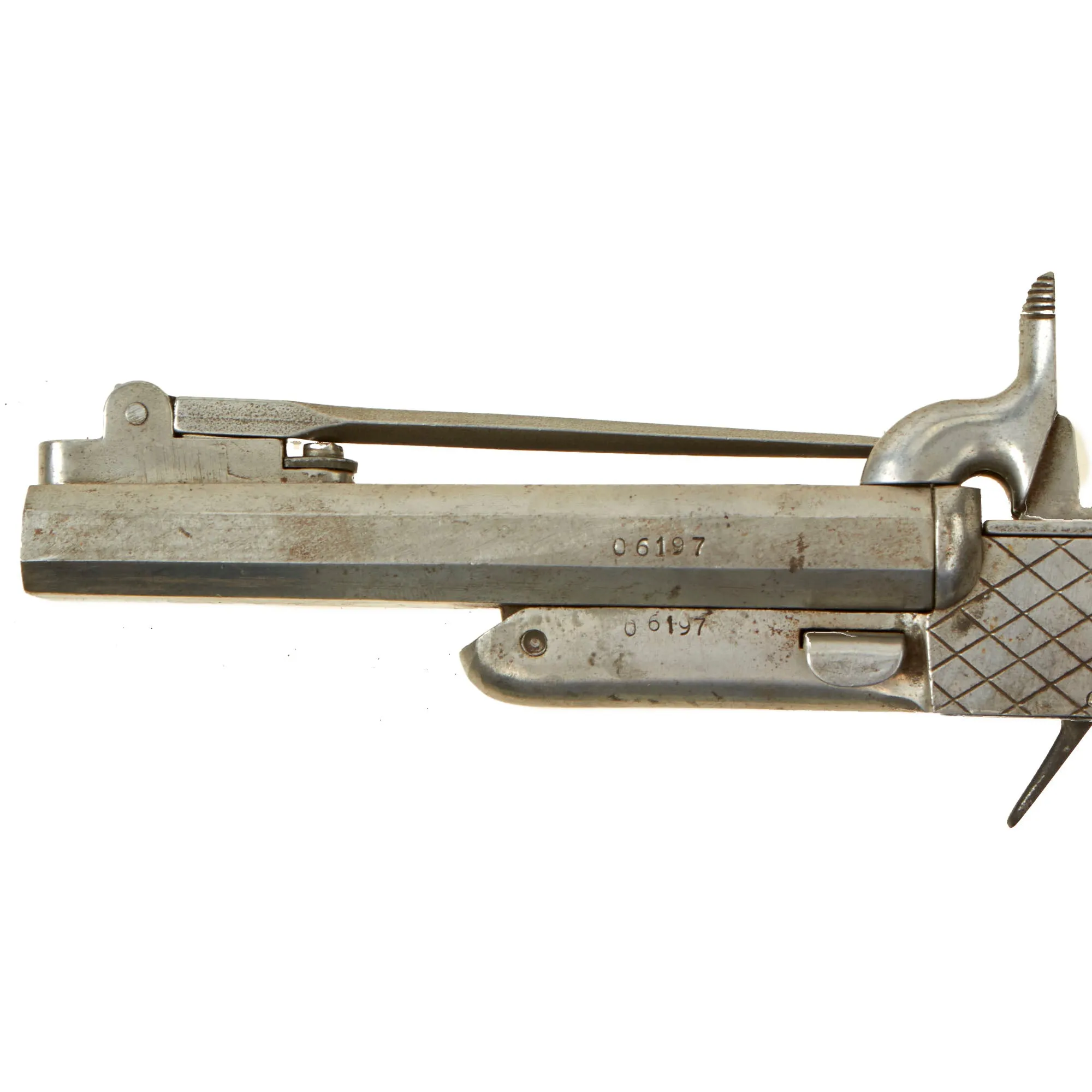 Original U.S. Civil War Era Belgian 10mm Pinfire Double Barrel Pistol with Folding Bayonet Circa 1855 - Non-Functional