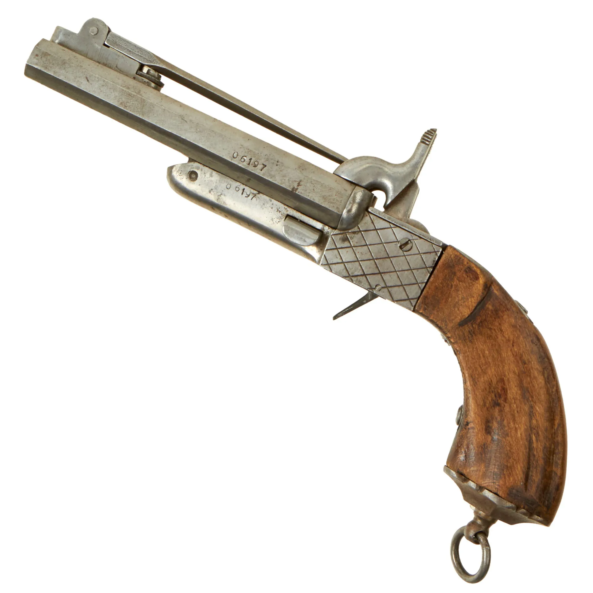 Original U.S. Civil War Era Belgian 10mm Pinfire Double Barrel Pistol with Folding Bayonet Circa 1855 - Non-Functional
