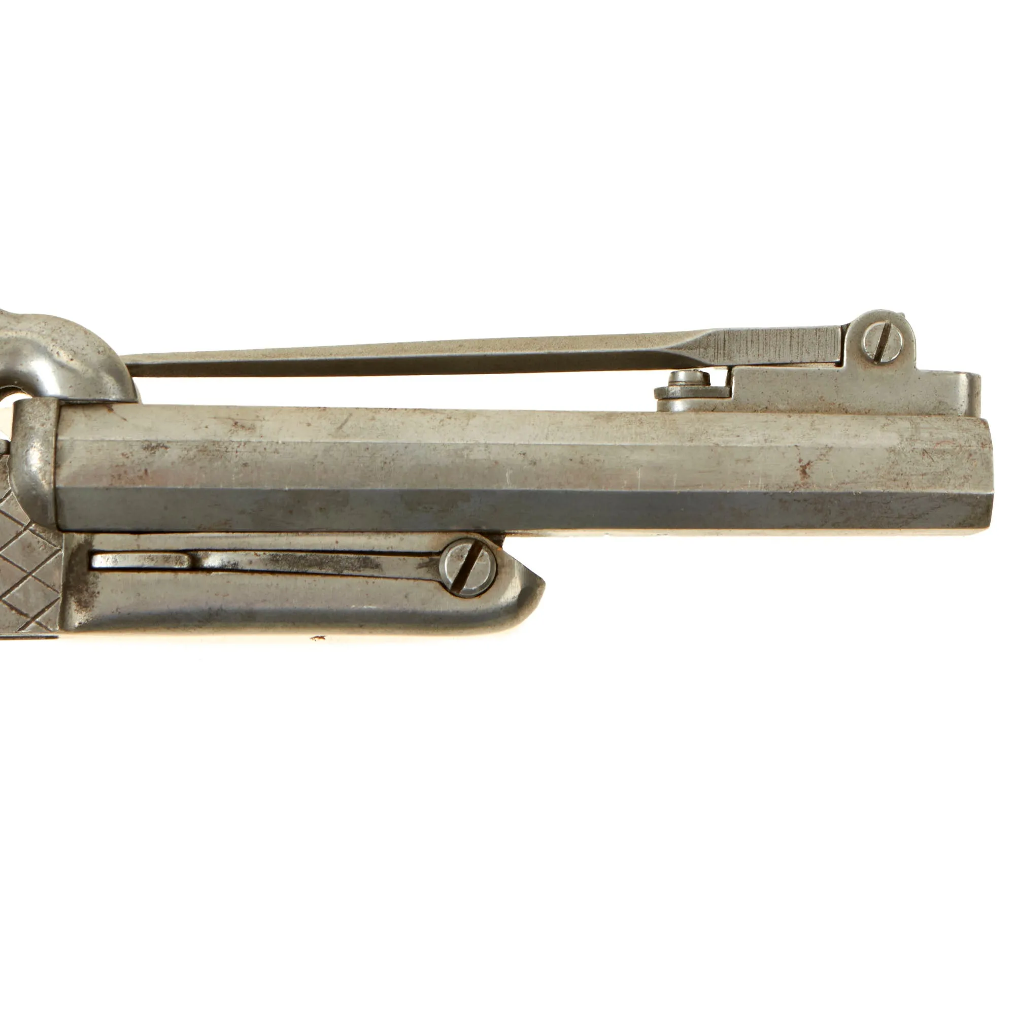 Original U.S. Civil War Era Belgian 10mm Pinfire Double Barrel Pistol with Folding Bayonet Circa 1855 - Non-Functional
