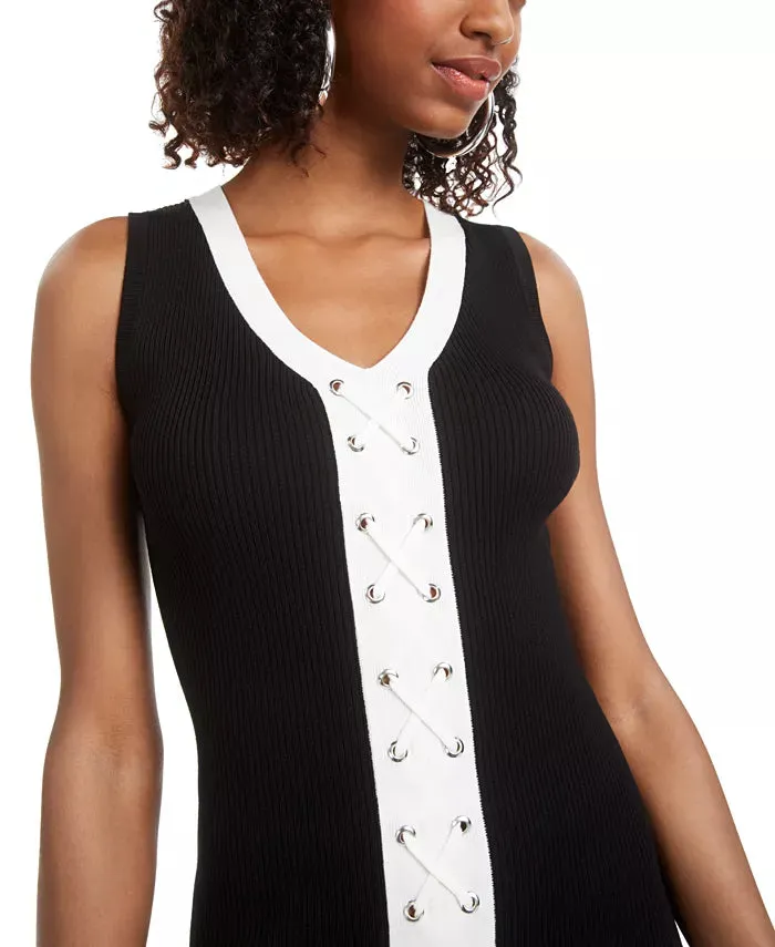 Planet Gold Juniors' Lace-Up Bodycon Dress Black Size XX-Small