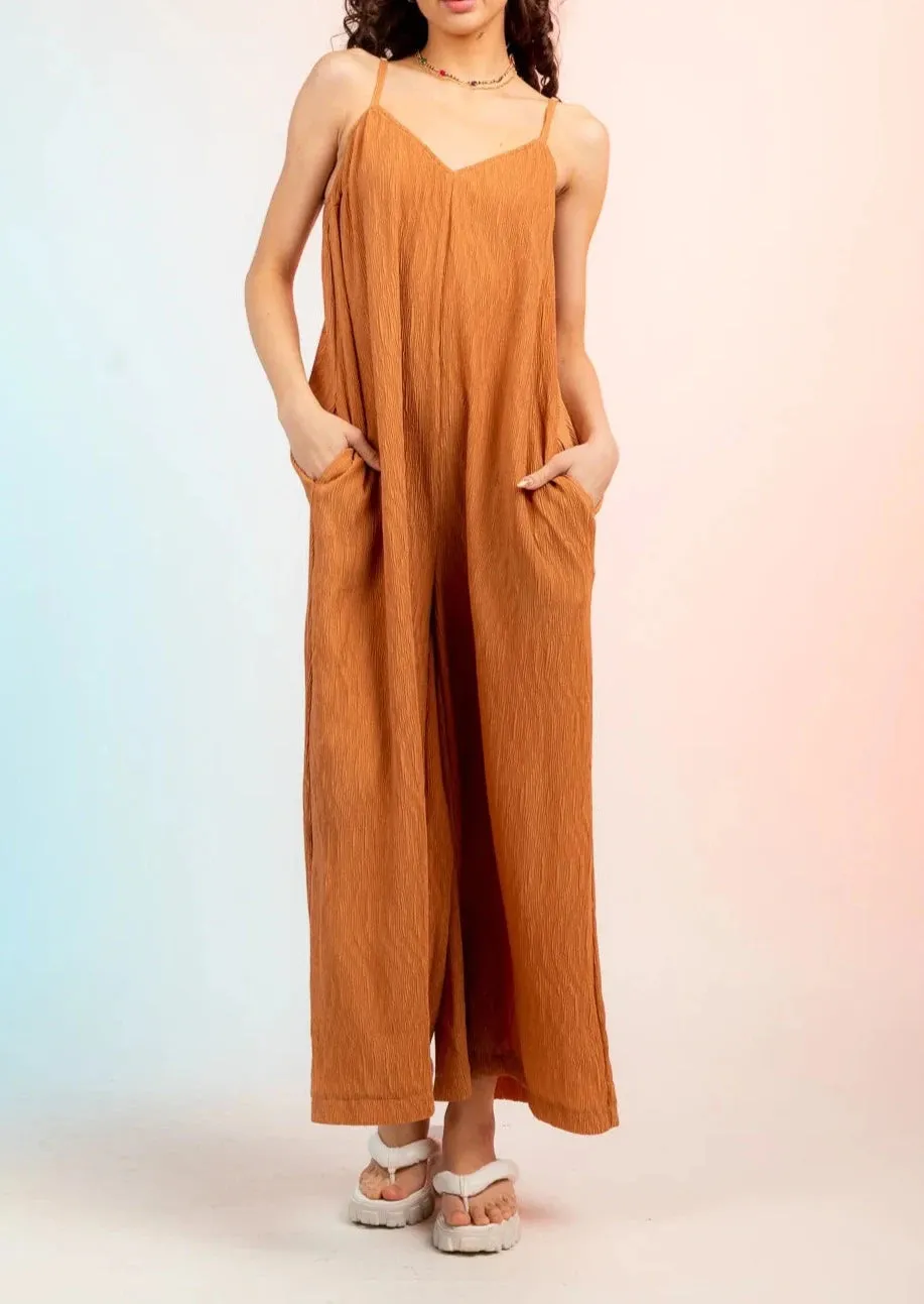 Plus Size Pleated Wide Leg Jumpsuit