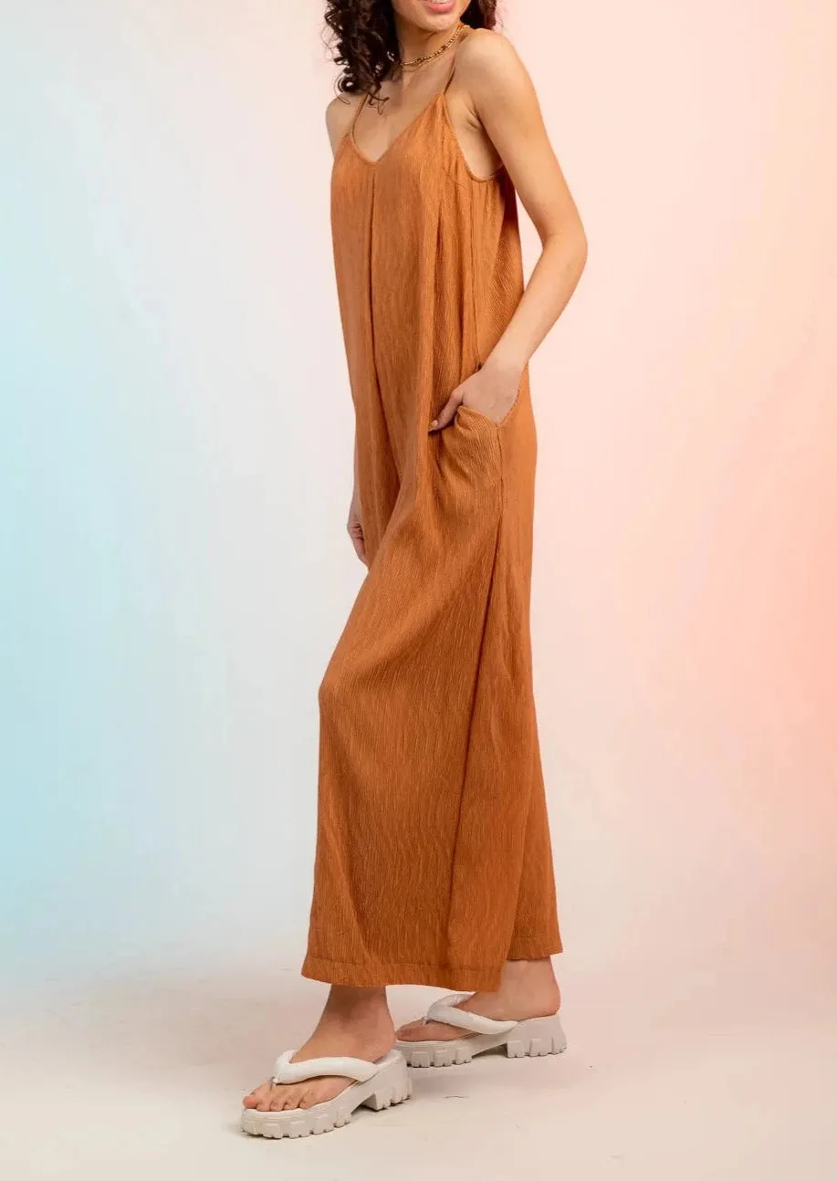 Plus Size Pleated Wide Leg Jumpsuit