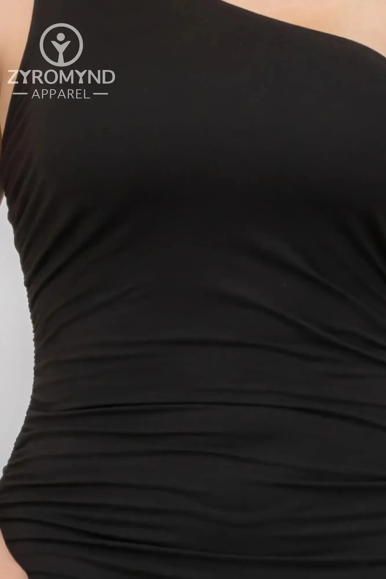 Plus Size Sexy Solid Color Ruched One Shoulder Midi Bodycon Dress