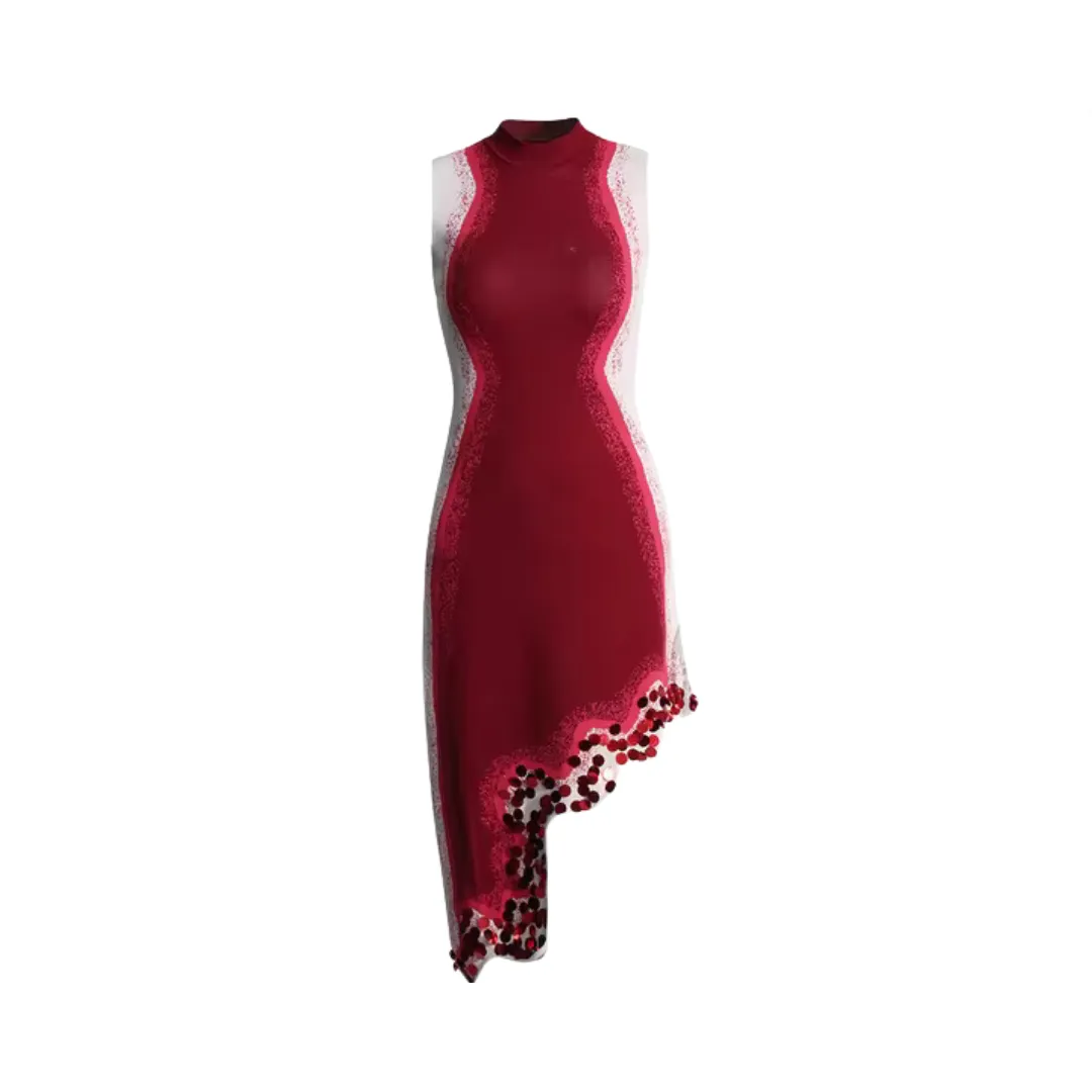 Pre Order:  Color Block Round Neck Sleeveless Slimming Irregular Dress