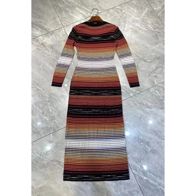 Pre Order:  Square Neckline Bodycon Striped Dress