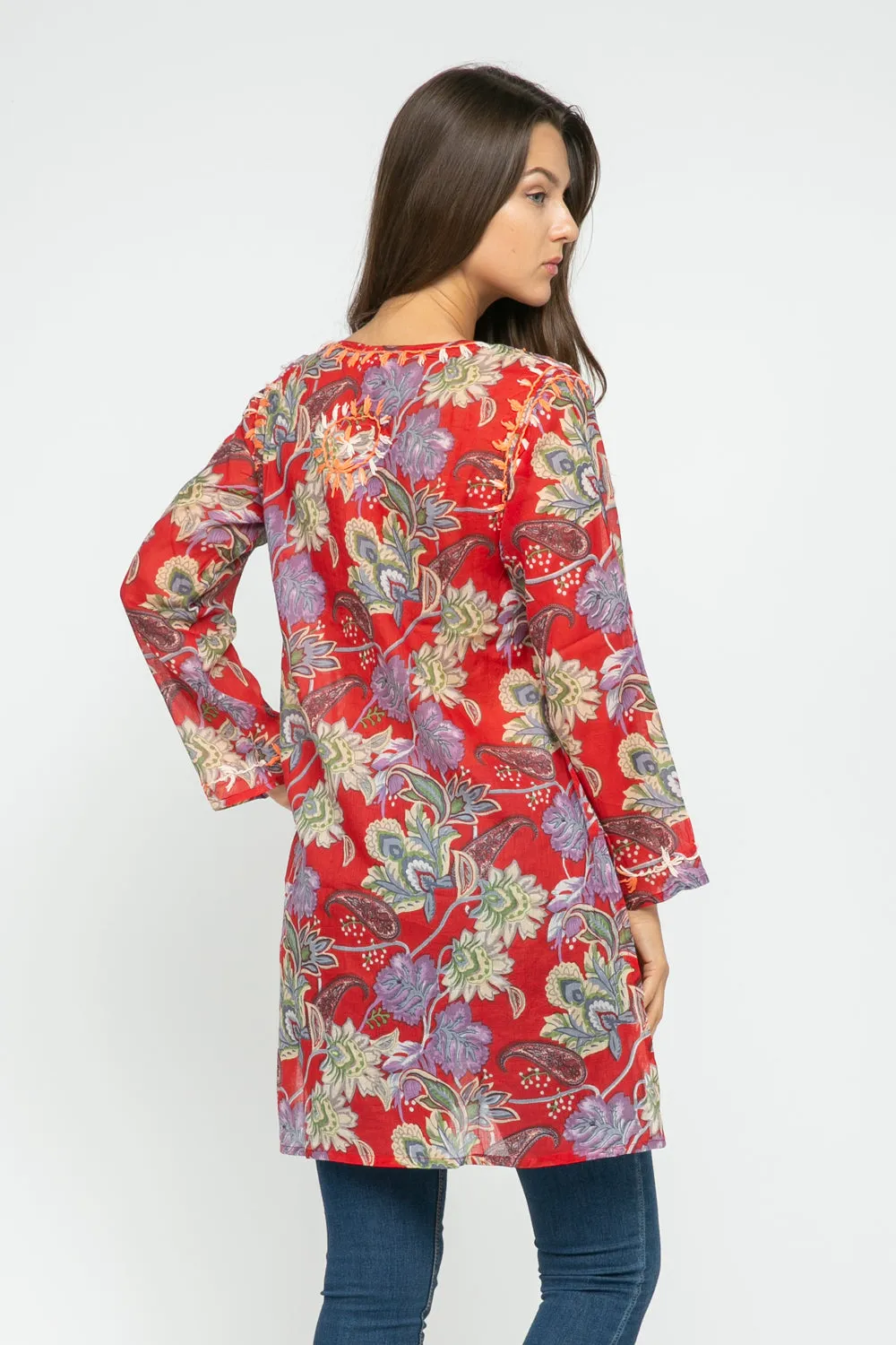 RAJ CARLYLE RED/MULTI PRINTED EMBROIDERED TUNIC