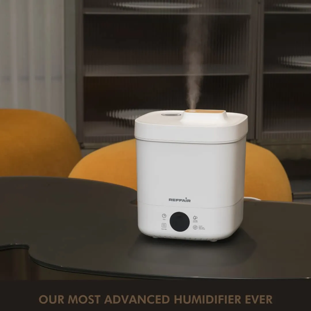 Reffair Caligo 500 Smart Ultrasonic Humidifier | Cool & Warm Mist With Timer Function - Work All Seasons | Top-Fill Design & Led Display | Aroma Oil Diffuser | Automatic Mode (White Wood) - 4 L