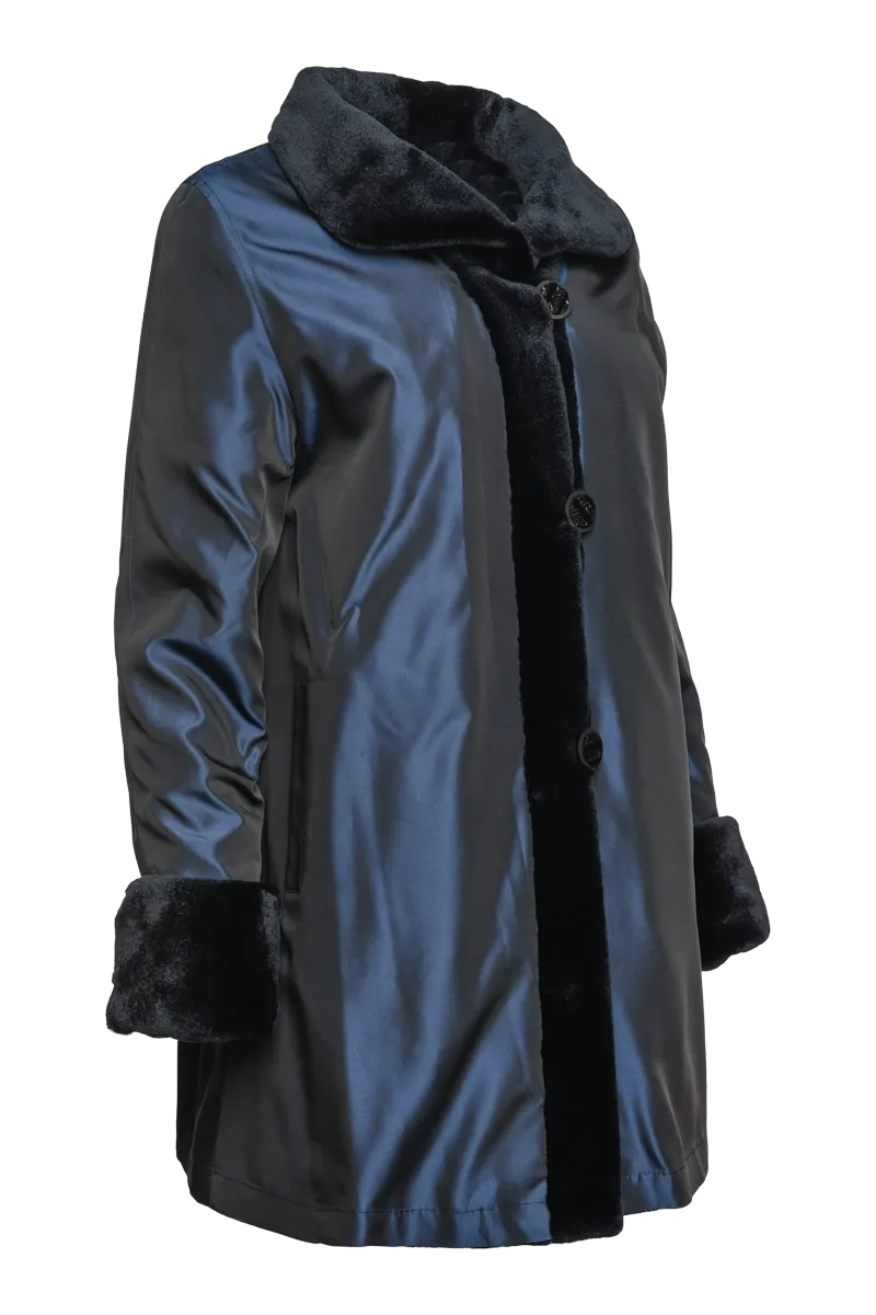 Reversible Sheared Mink Mid-Length Fur Coat - Wing Collar - TB Cuff