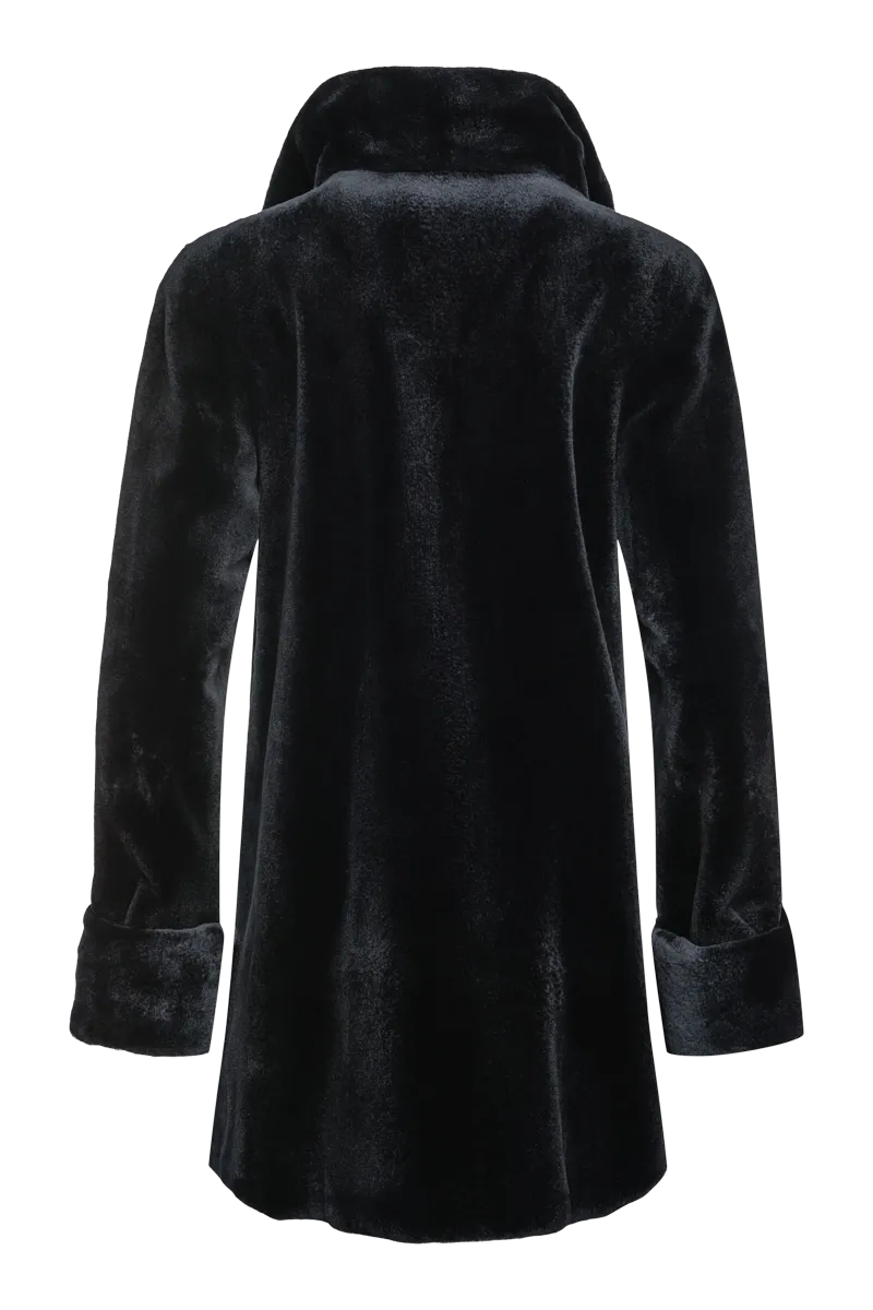 Reversible Sheared Mink Mid-Length Fur Coat - Wing Collar - TB Cuff