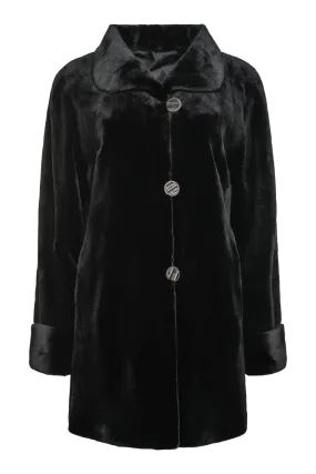 Reversible Sheared Mink Mid-Length Fur Coat - Wing Collar - TB Cuff