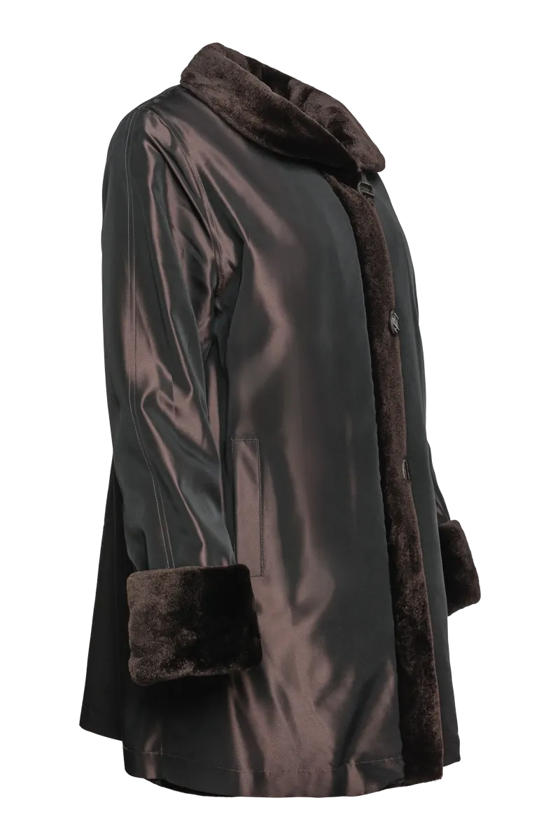 Reversible Sheared Mink Mid-Length Fur Coat - Wing Collar - TB Cuff