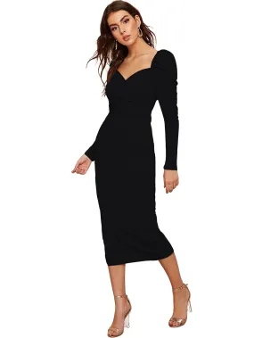rosery paris Women's MIDI Bodycon Dress One Piece Dress for Women (Black, Small)