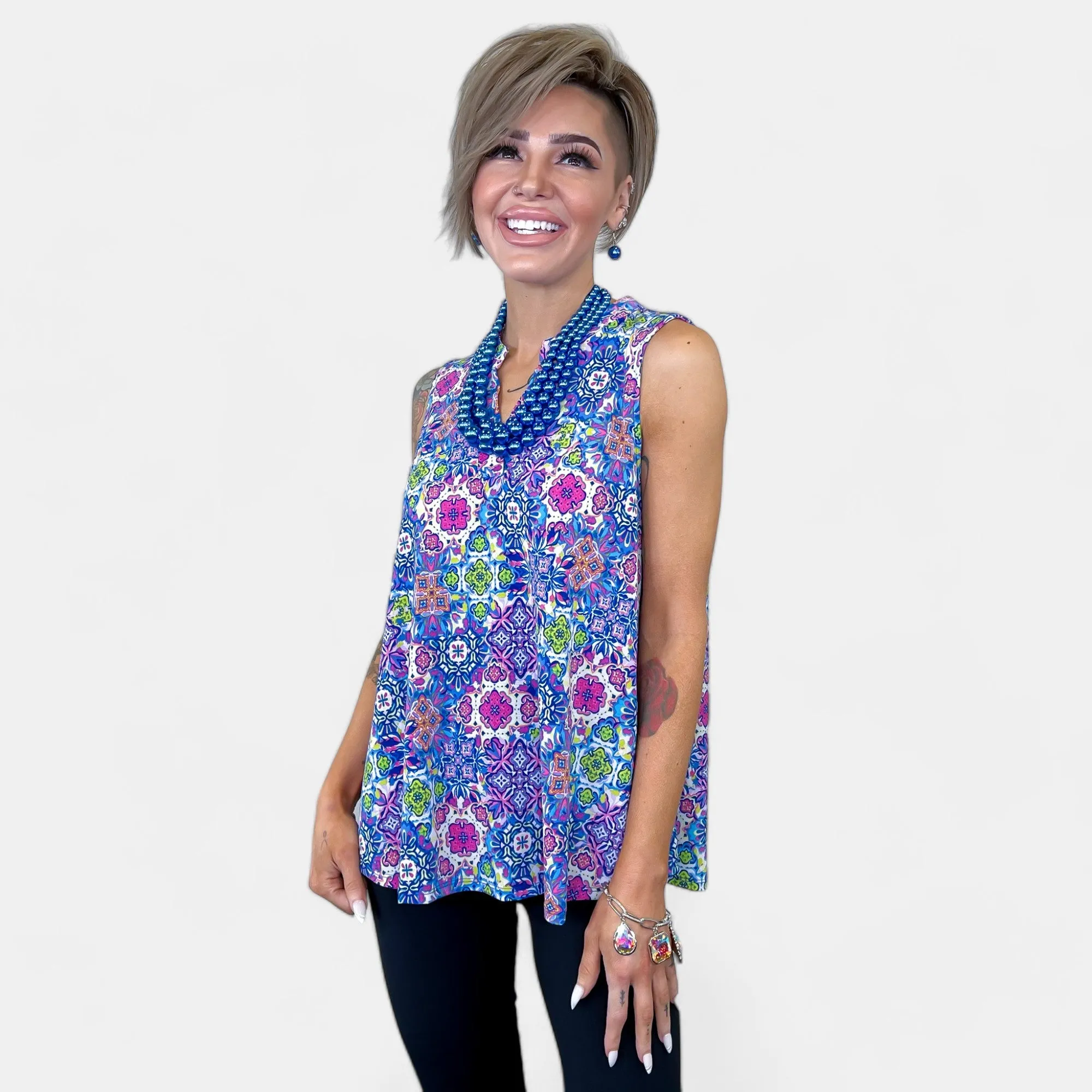 Royal Multi Patchwork Lizzy Tank Top [NO RETURNS]