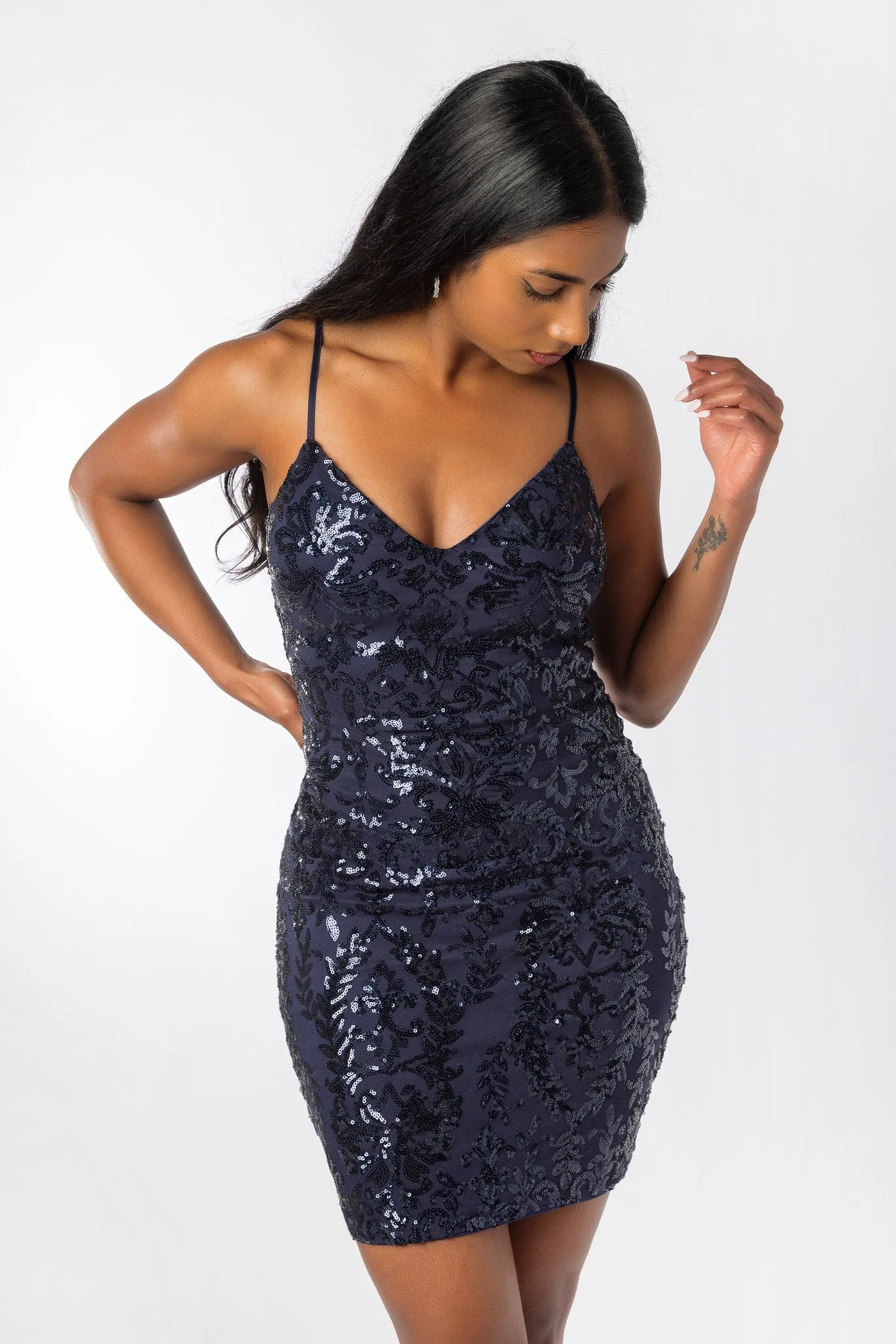 Sequin Mesh Spaghetti Strap Bodycon Dress