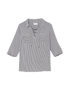Sharlee Lace Up Neck Blouse | White / Black