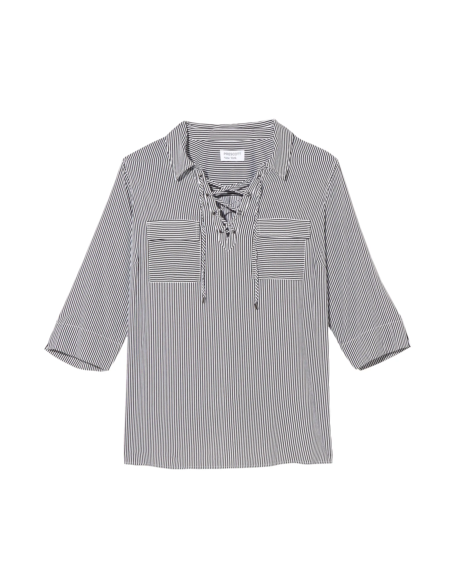 Sharlee Lace Up Neck Blouse | White / Black
