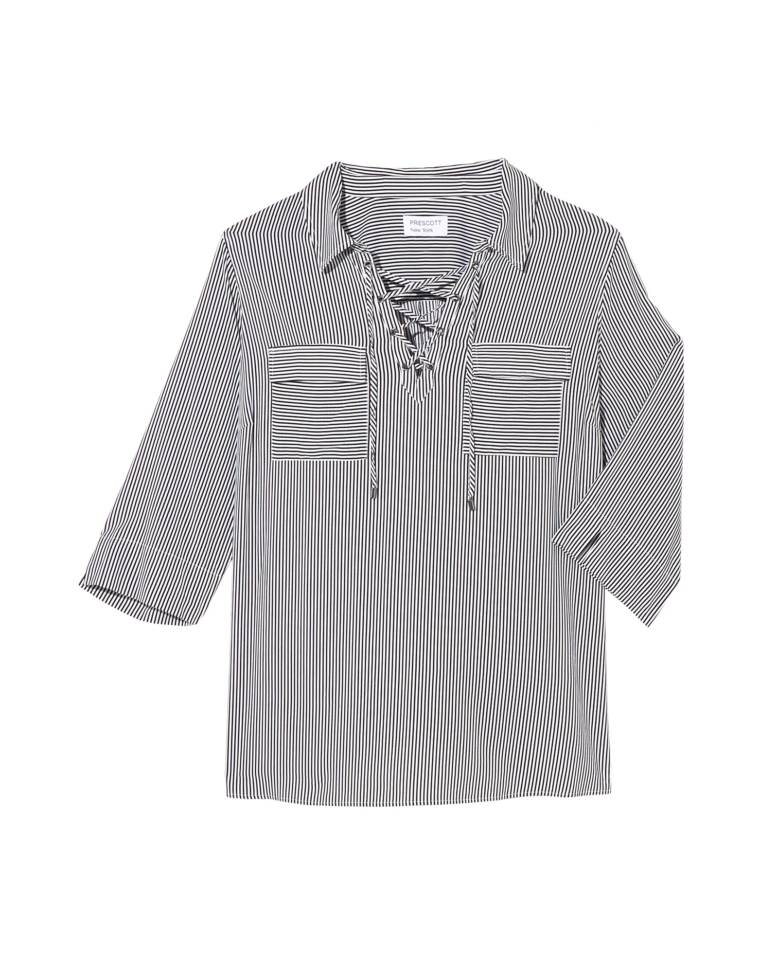 Sharlee Lace Up Neck Blouse | White / Black