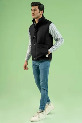 SLEEVESLESS RIPSTOP QUILTED JACKET BLACK