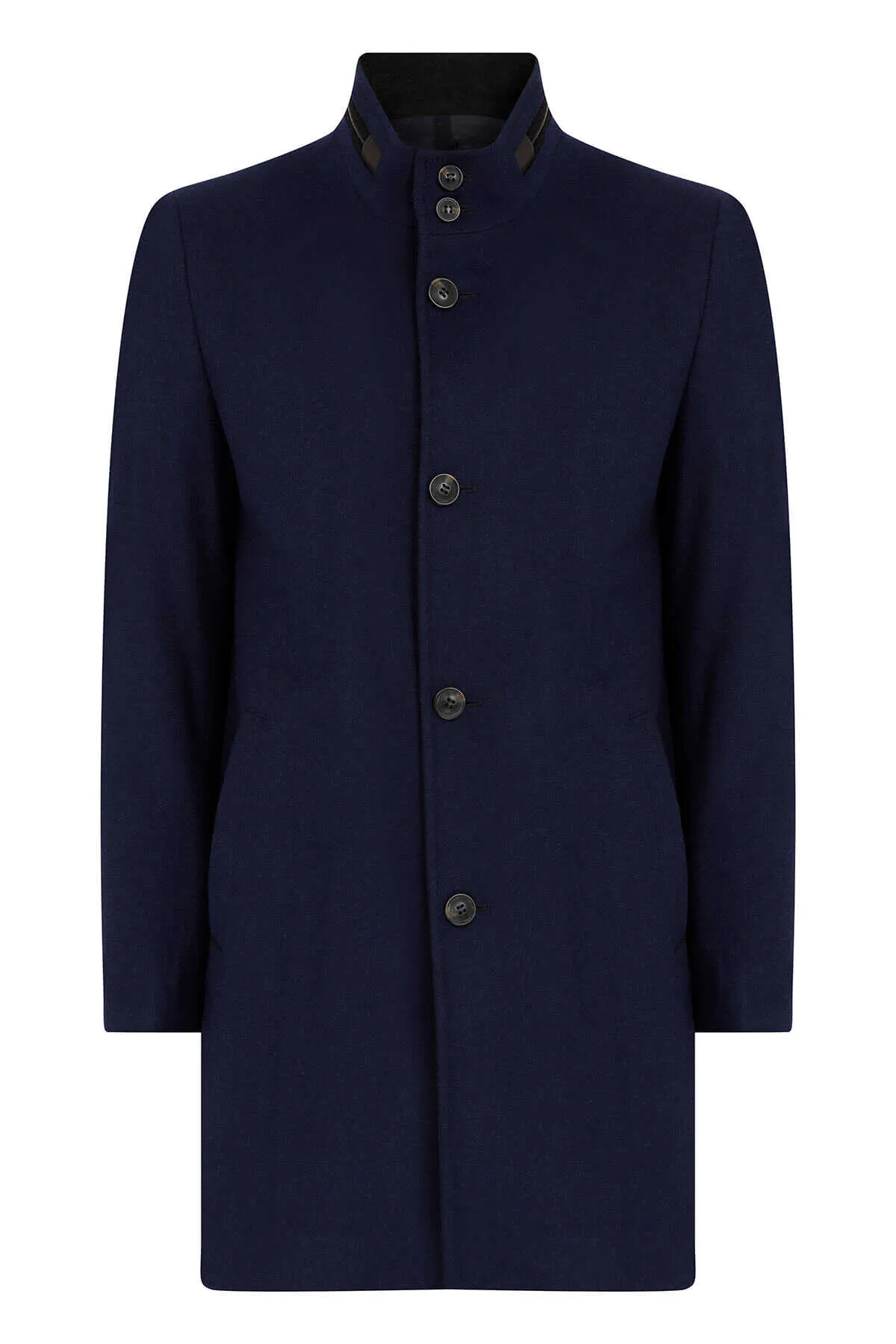 Slim Fit Notch Lapel New Terra Wool Navy Overcoat, Navy