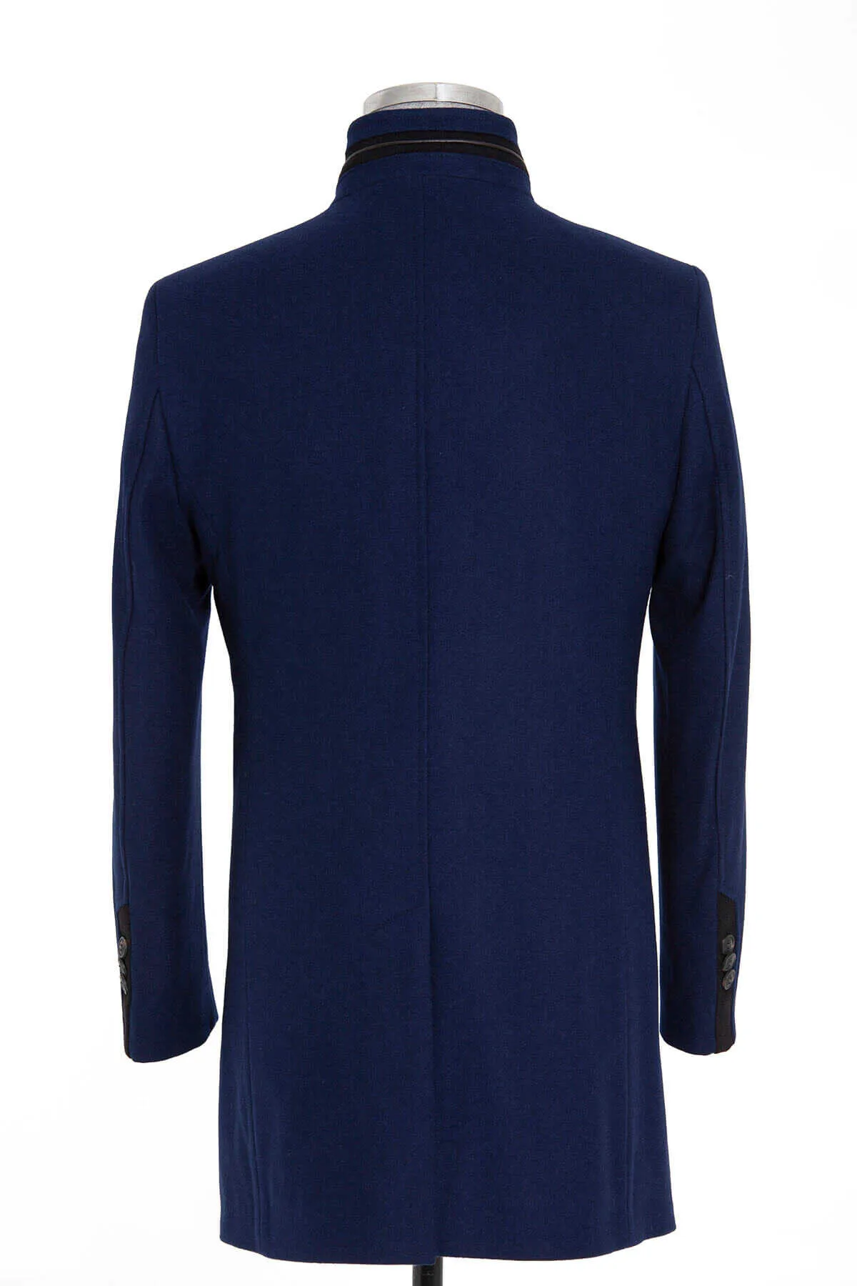 Slim Fit Notch Lapel New Terra Wool Navy Overcoat, Navy