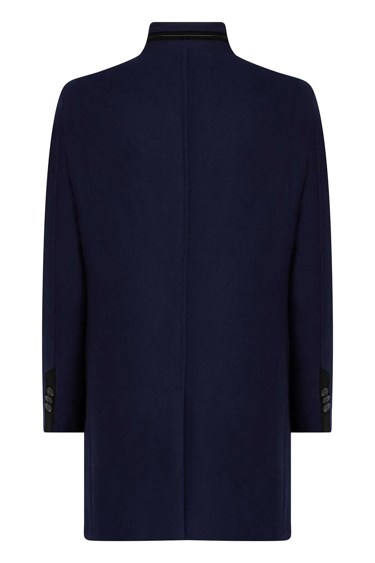Slim Fit Notch Lapel New Terra Wool Navy Overcoat, Navy