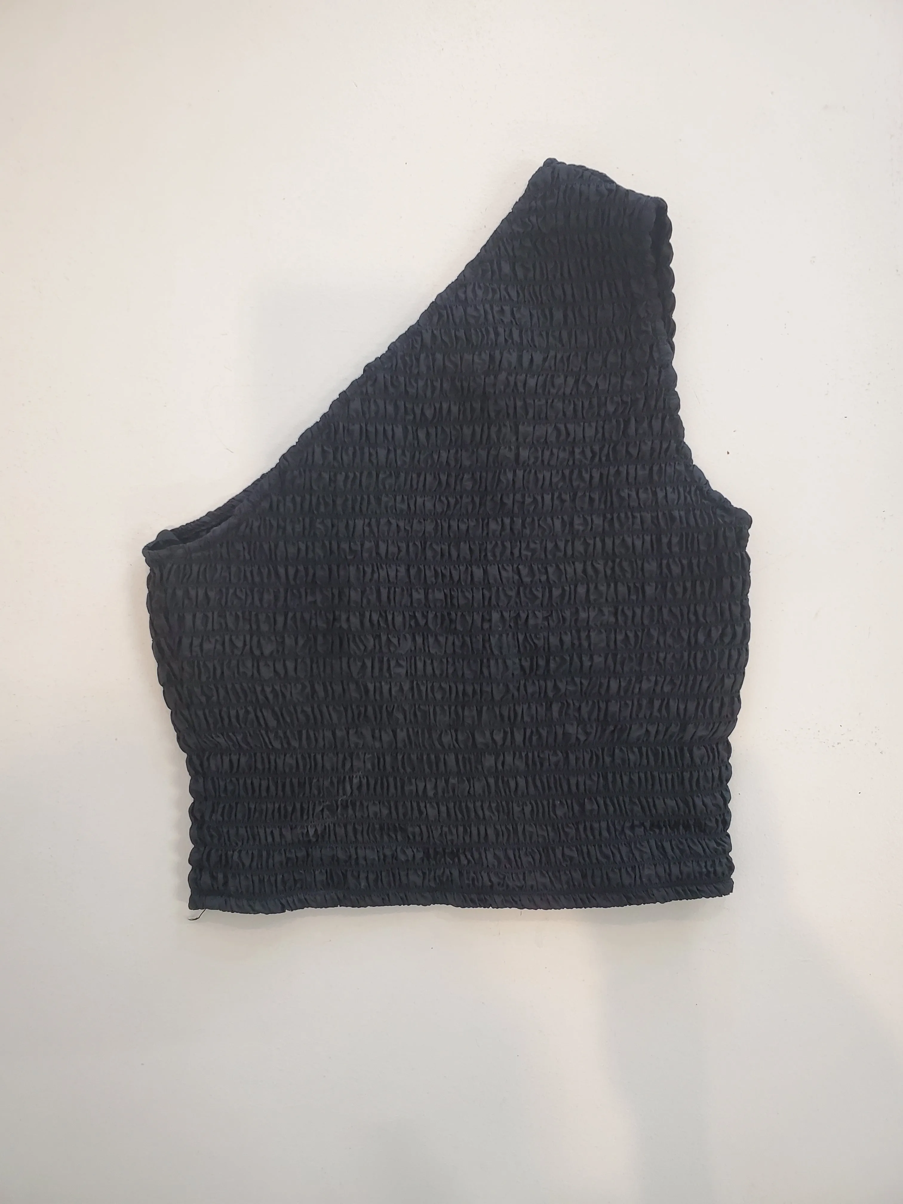 Smocked One Shoulder Top - Black