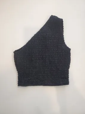 Smocked One Shoulder Top - Black