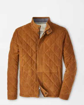 SUEDE NORFOLK QUILTED BOMBER JACKET - WHISKEY