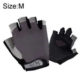 Summer Men Women Fitness Gloves Gym Weight Lifting Cycling Yoga Training Thin Breathable Antiskid Half Finger Gloves, Size:M(Gray)