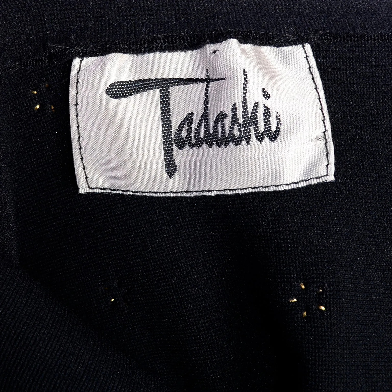 Tadashi Shoji Bodycon Black Stretch Vintage Dress w Gold Star Studs