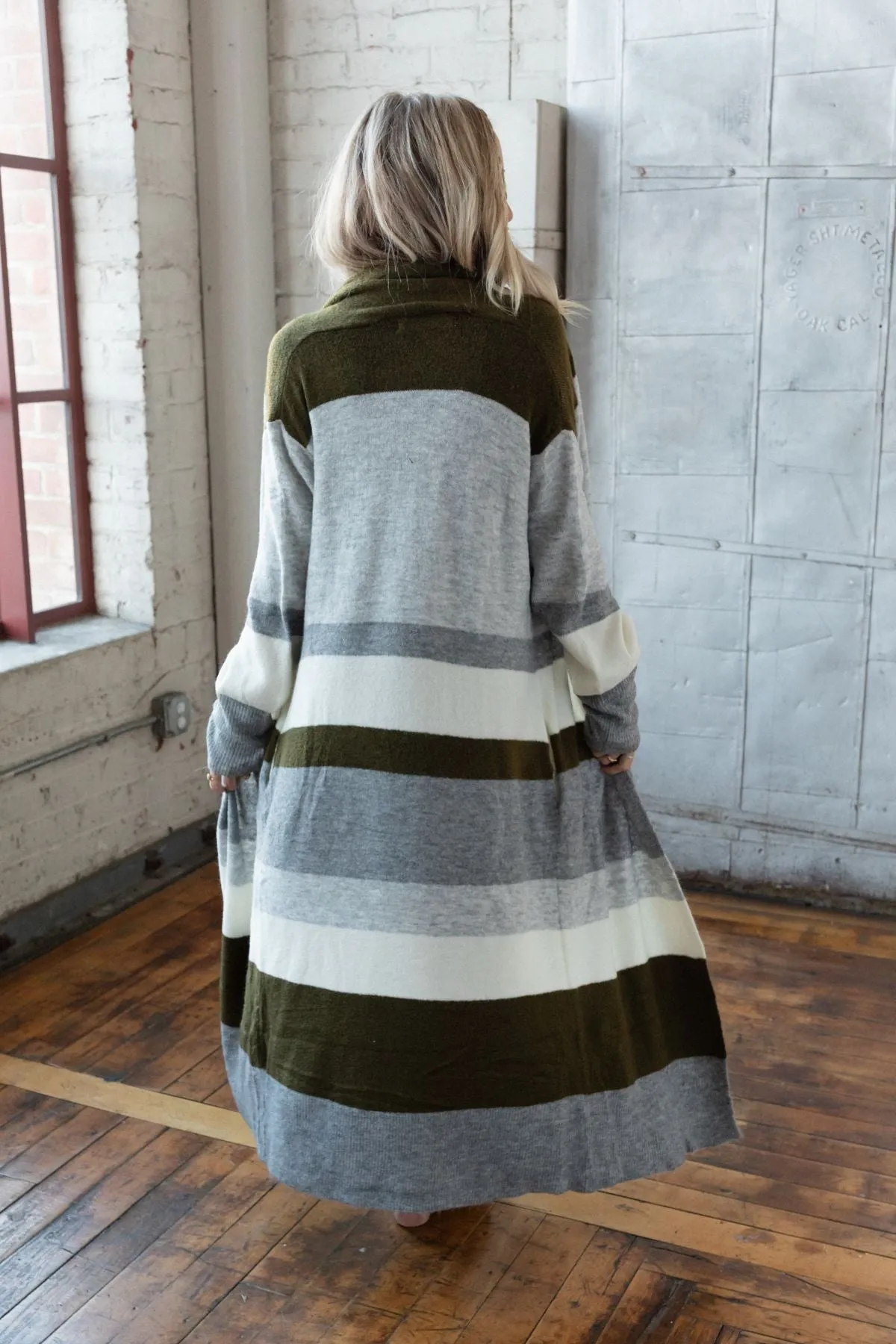 The Nest So Cozy Oversized Striped Knit Duster - Olive Multi