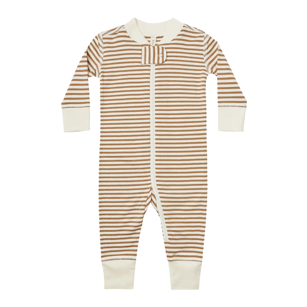 The Zip Longsleeve Sleeper by Quincy Mae - Walnut Stripe