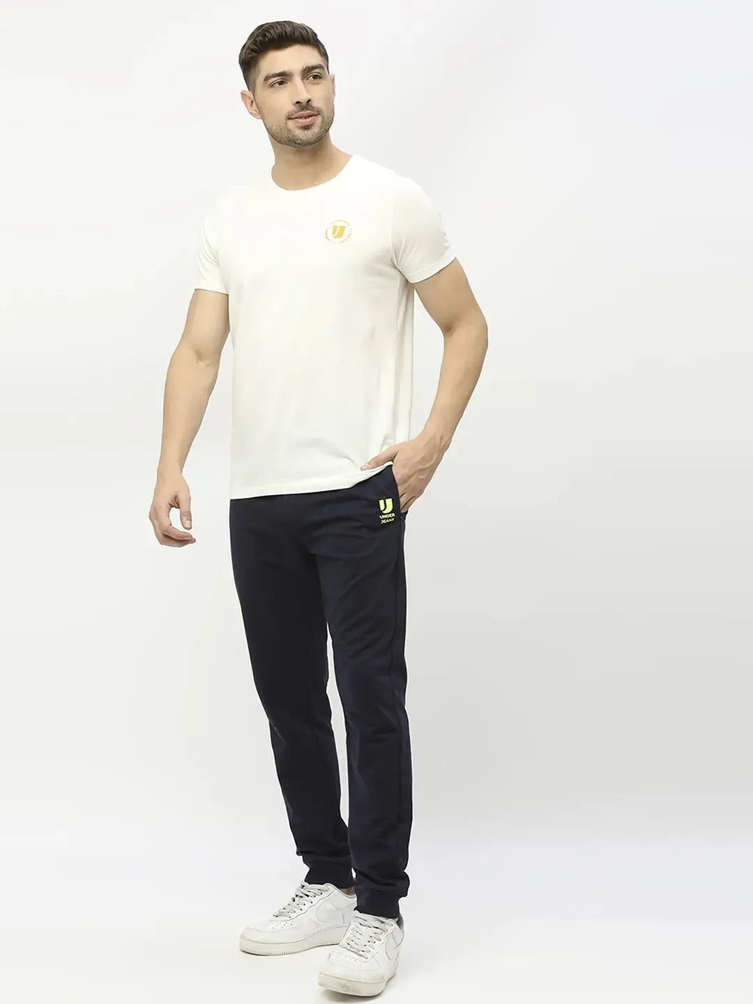 Underjeans By Spykar Men Premium Navy Blue Cotton Joggers Trackpant