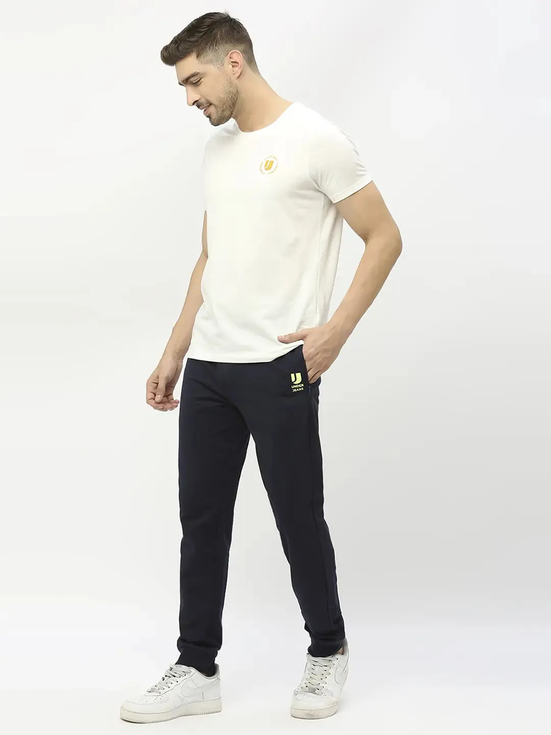 Underjeans By Spykar Men Premium Navy Blue Cotton Joggers Trackpant