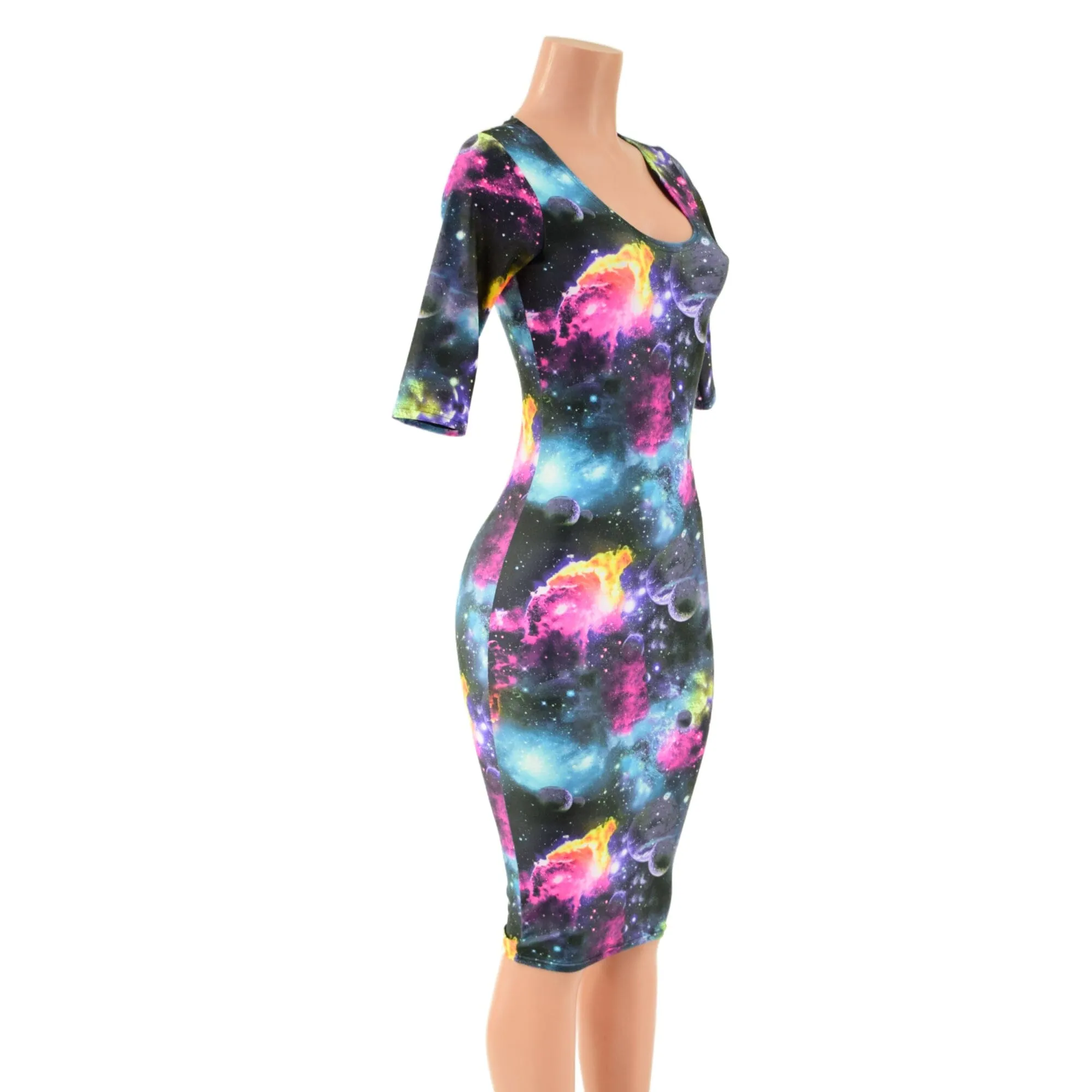 UV Glow Galaxy Half Sleeve Wiggle Dress