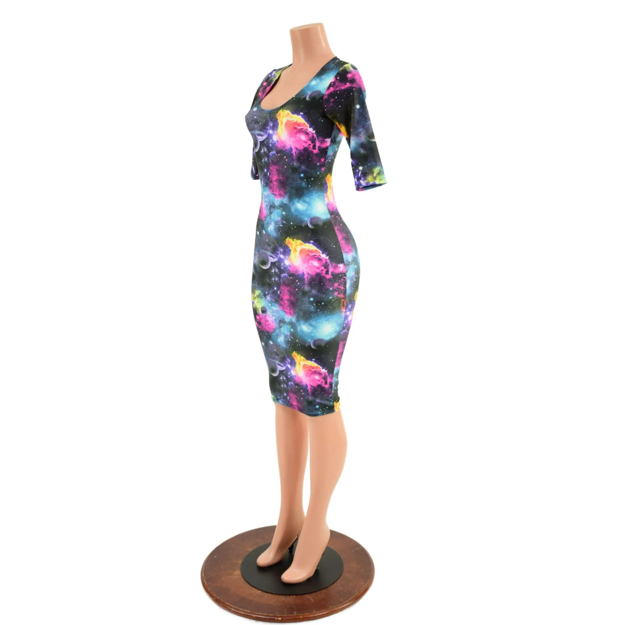 UV Glow Galaxy Half Sleeve Wiggle Dress