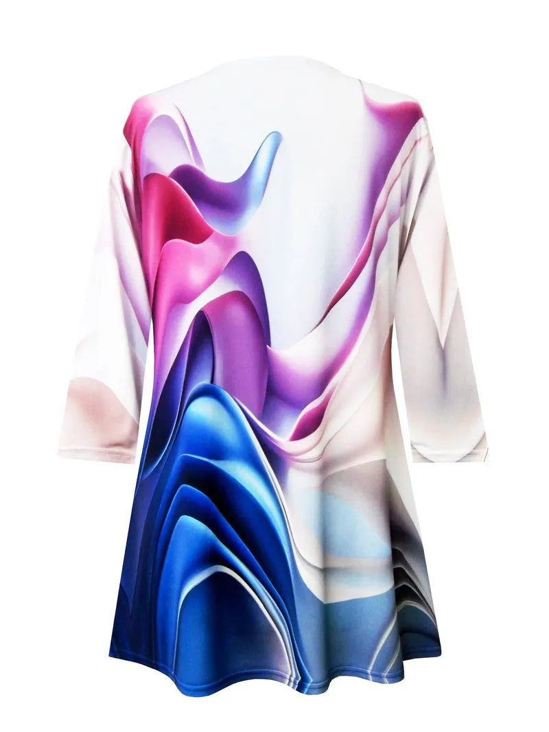 Valentina Waves-Print V-Neck Tunic in Multi - 27810-TU - Sizes S & L Only!